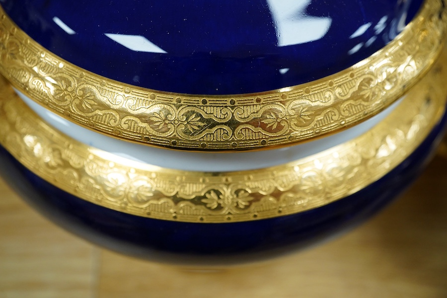 Mintons for Stonier & Co. gilt and blue part dinner service. Condition - mostly fair to good, some pieces with cracks